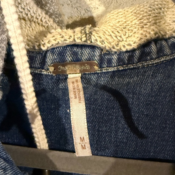 Free People Blue Denim Jacket with Gray Hood - Picture 4 of 7